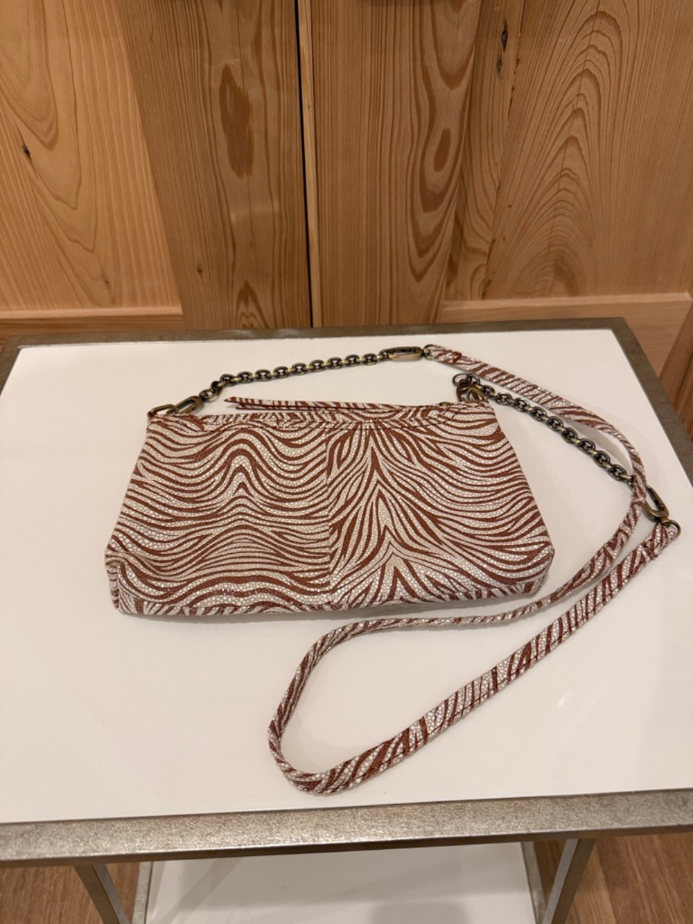 Metallic Bronze Pattern Hobo Bag | Chain Strap Shoulder/Crossbody Purse